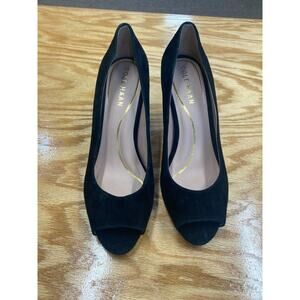 Cole Haan Women's Black Slip On Drado Peep Toe Platform Pump Heels Size 6B S17